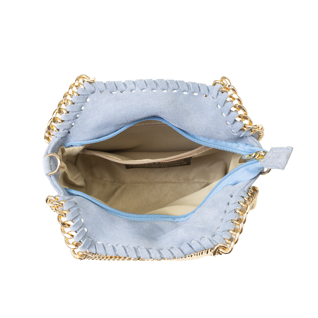 Borsa da donna in vera pelle azzurra Ilona