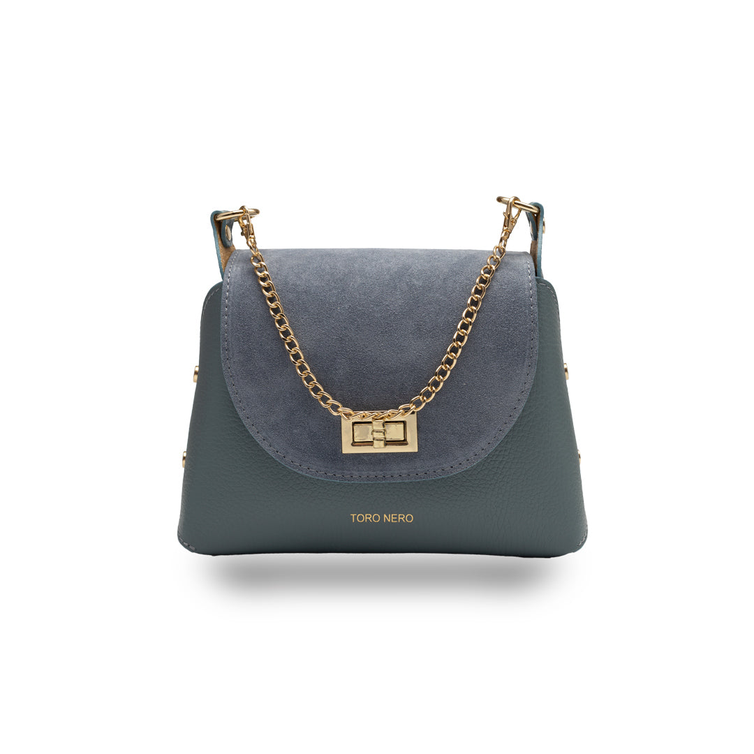 Borsa donna in pelle scamosciata naturale, azzurra Raisa