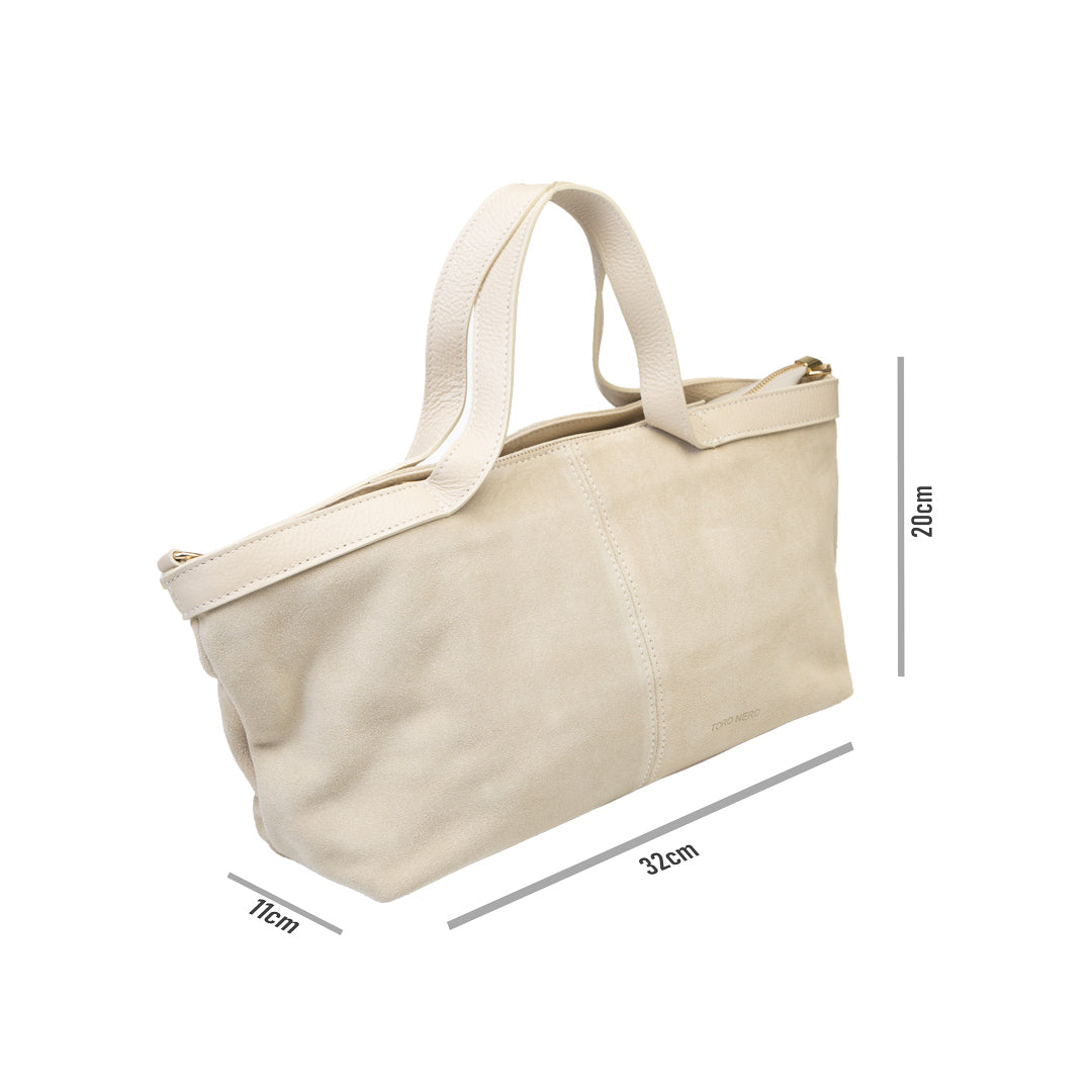 Borsa da donna in pelle scamosciata naturale beige Bianca