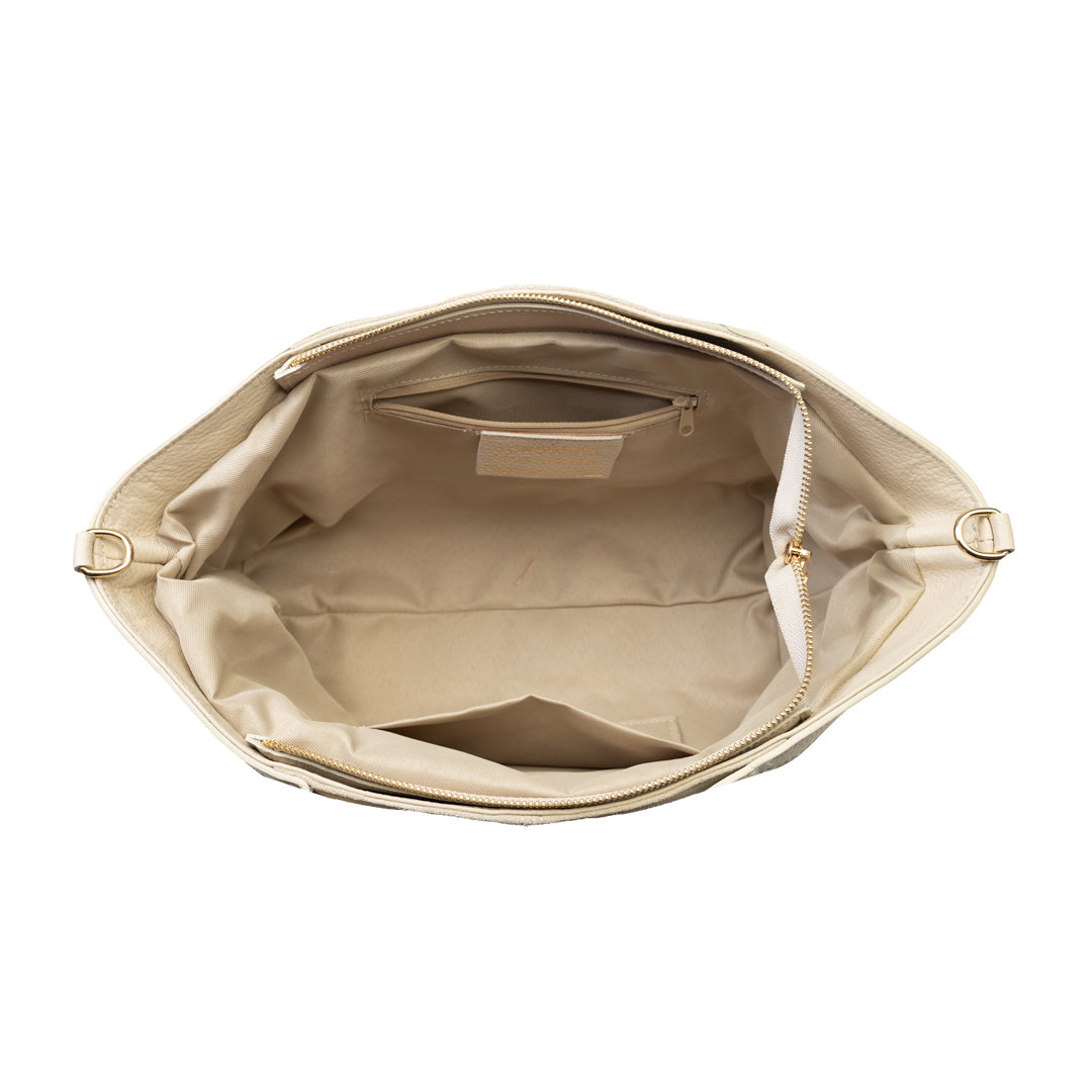 Borsa da donna in pelle scamosciata naturale beige Bianca