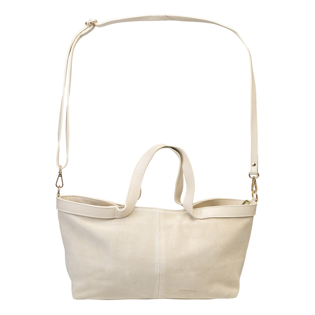 Borsa da donna in pelle scamosciata naturale beige Bianca