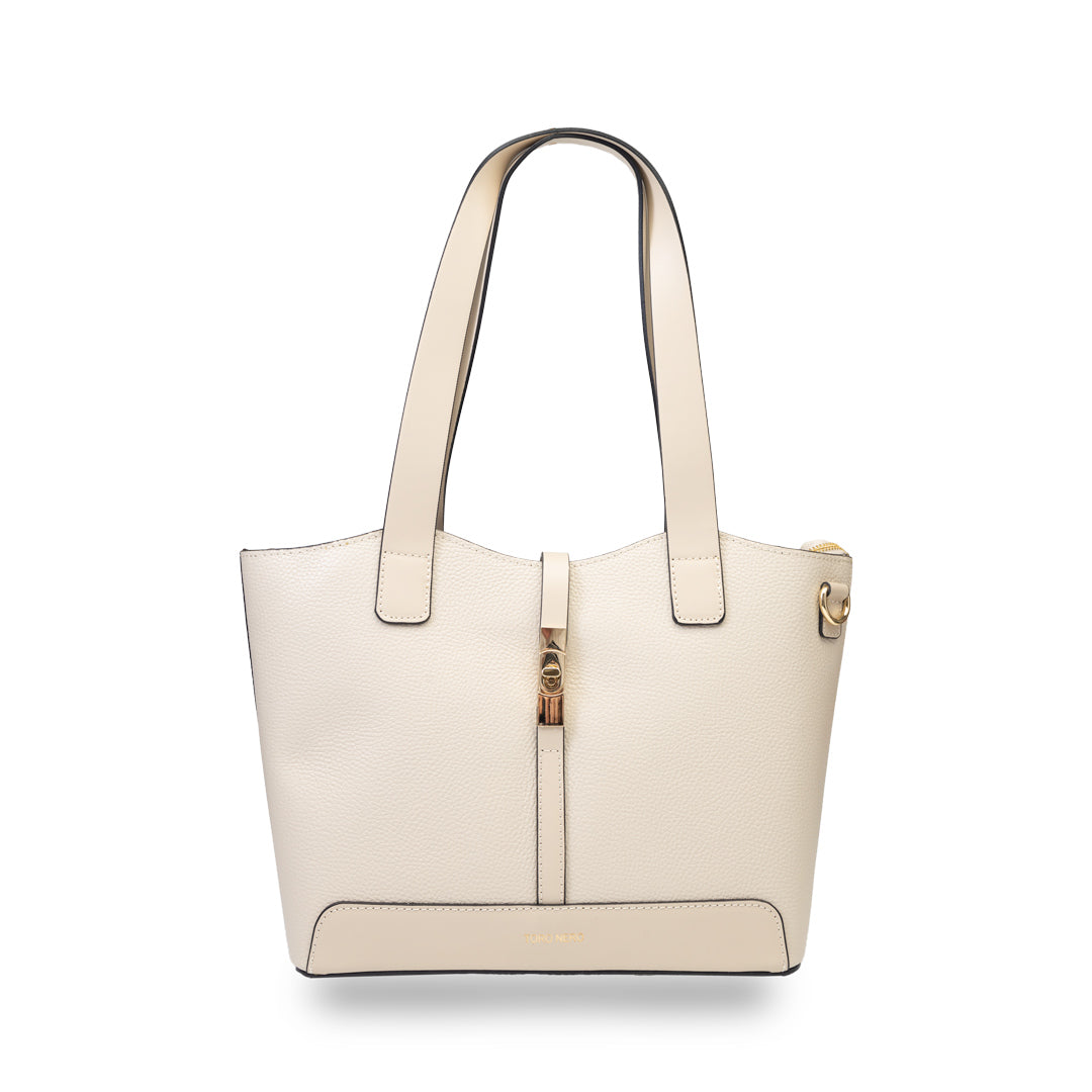 Borsa da donna in vera pelle beige Sorina