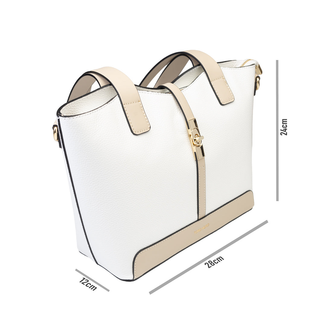 Borsa da donna in vera pelle beige-bianca Sorina