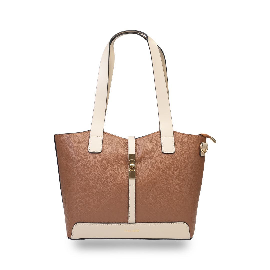 Borsa da donna in vera pelle beige-marrone Sorina