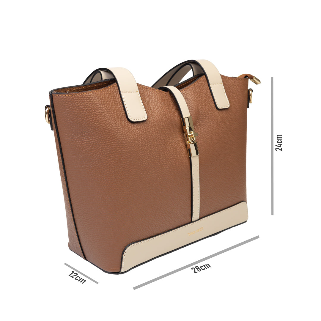 Borsa da donna in vera pelle beige-marrone Sorina