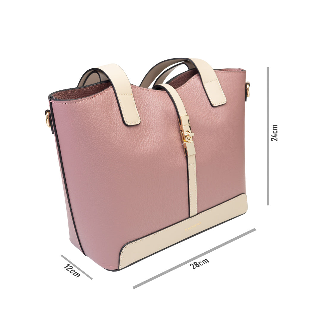 Borsa da donna in pelle naturale beige-rosa Sorina
