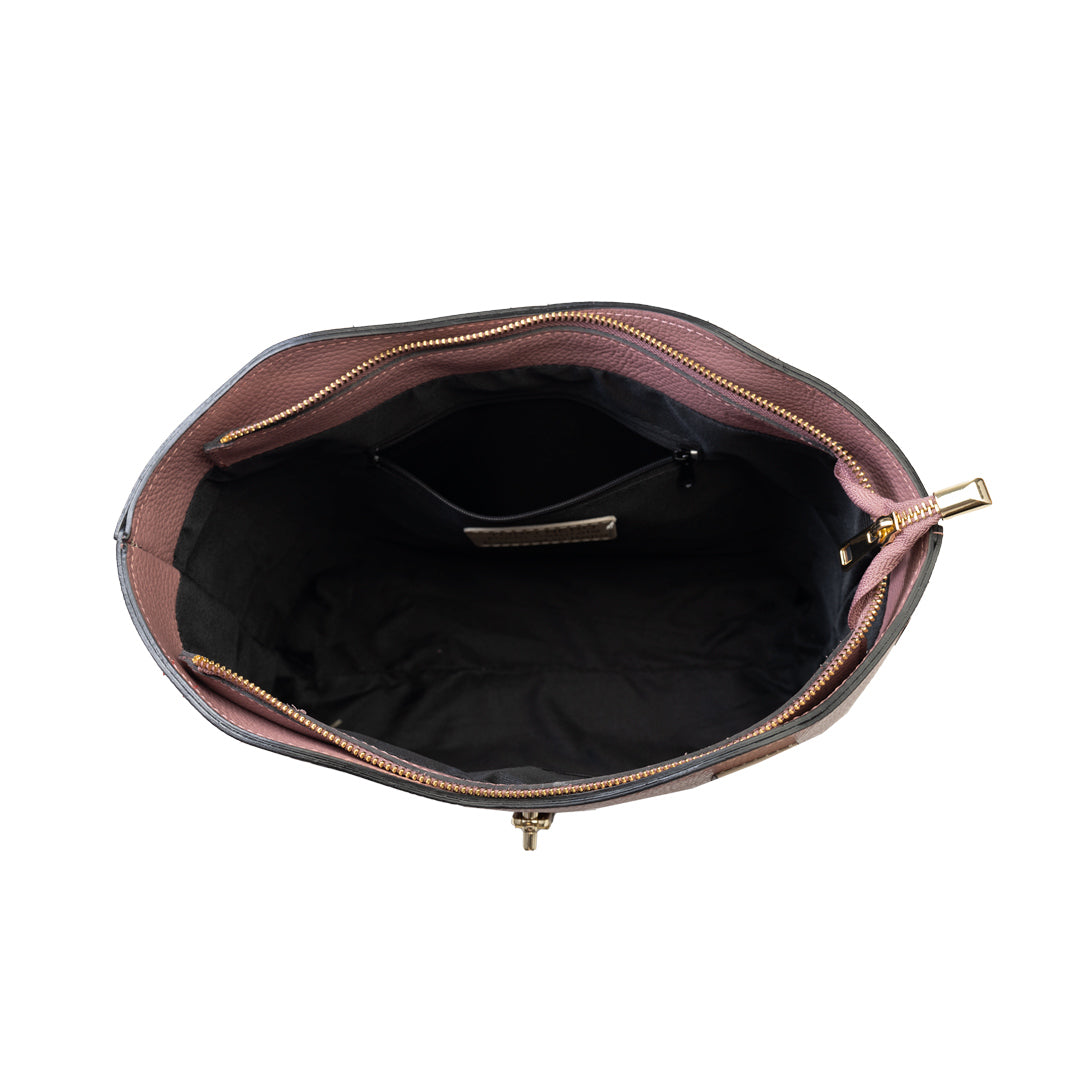 Borsa da donna in pelle naturale beige-rosa Sorina
