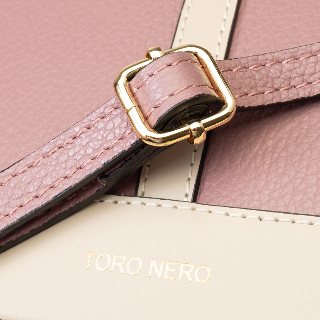 Borsa da donna in pelle naturale beige-rosa Sorina