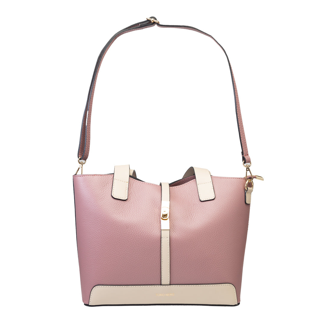 Borsa da donna in pelle naturale beige-rosa Sorina