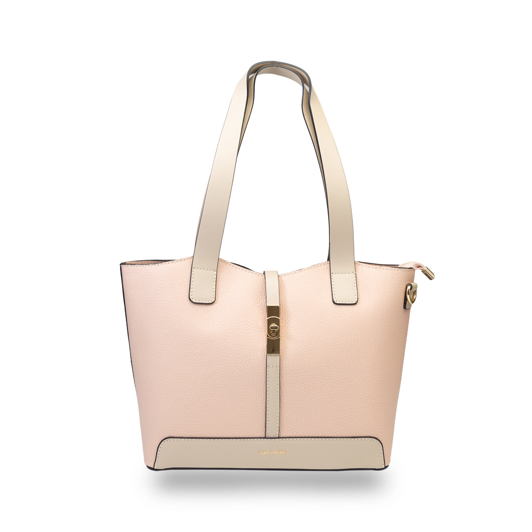 Borsa da donna in vera pelle beige-rosa pallido Sorina