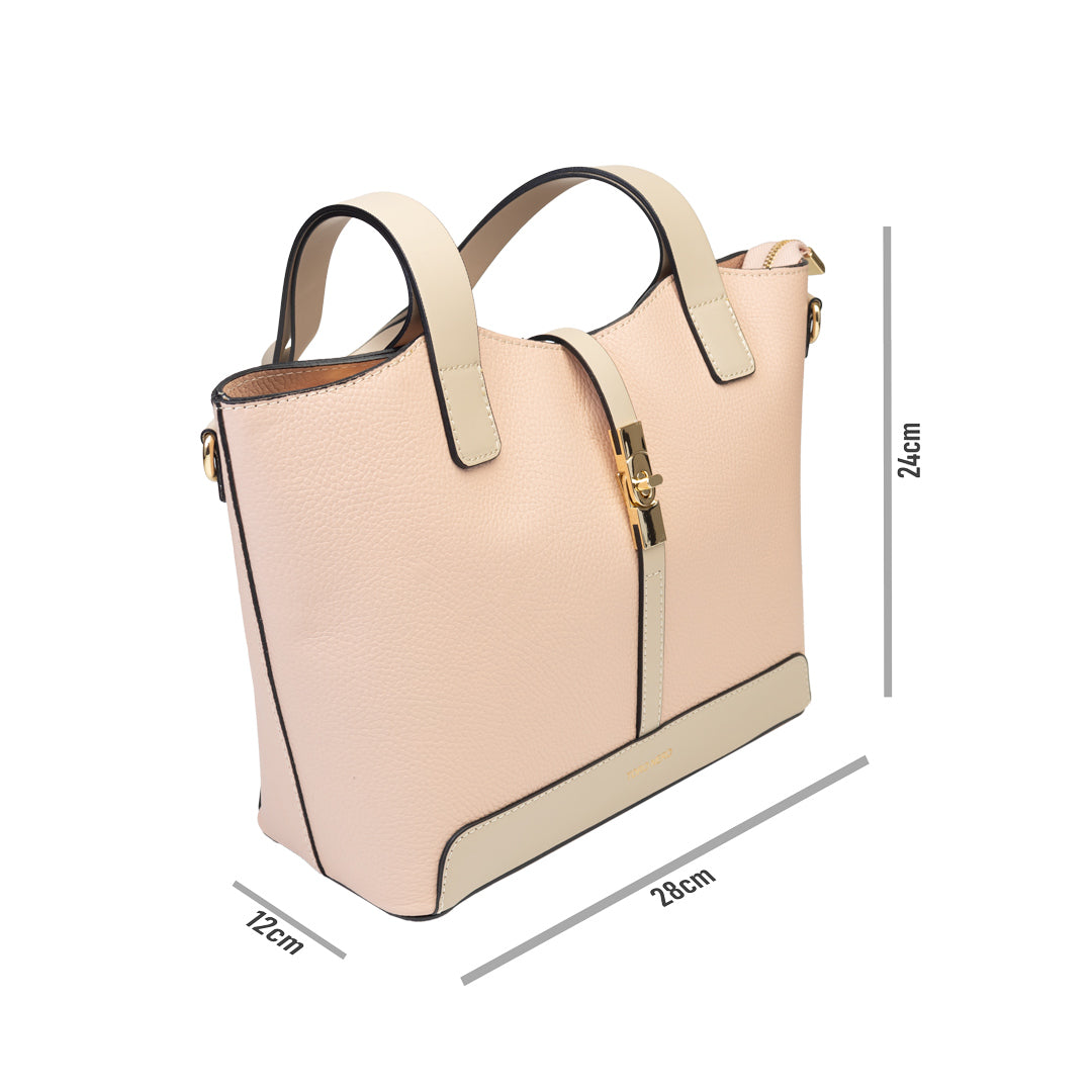 Borsa da donna in vera pelle beige-rosa pallido Sorina