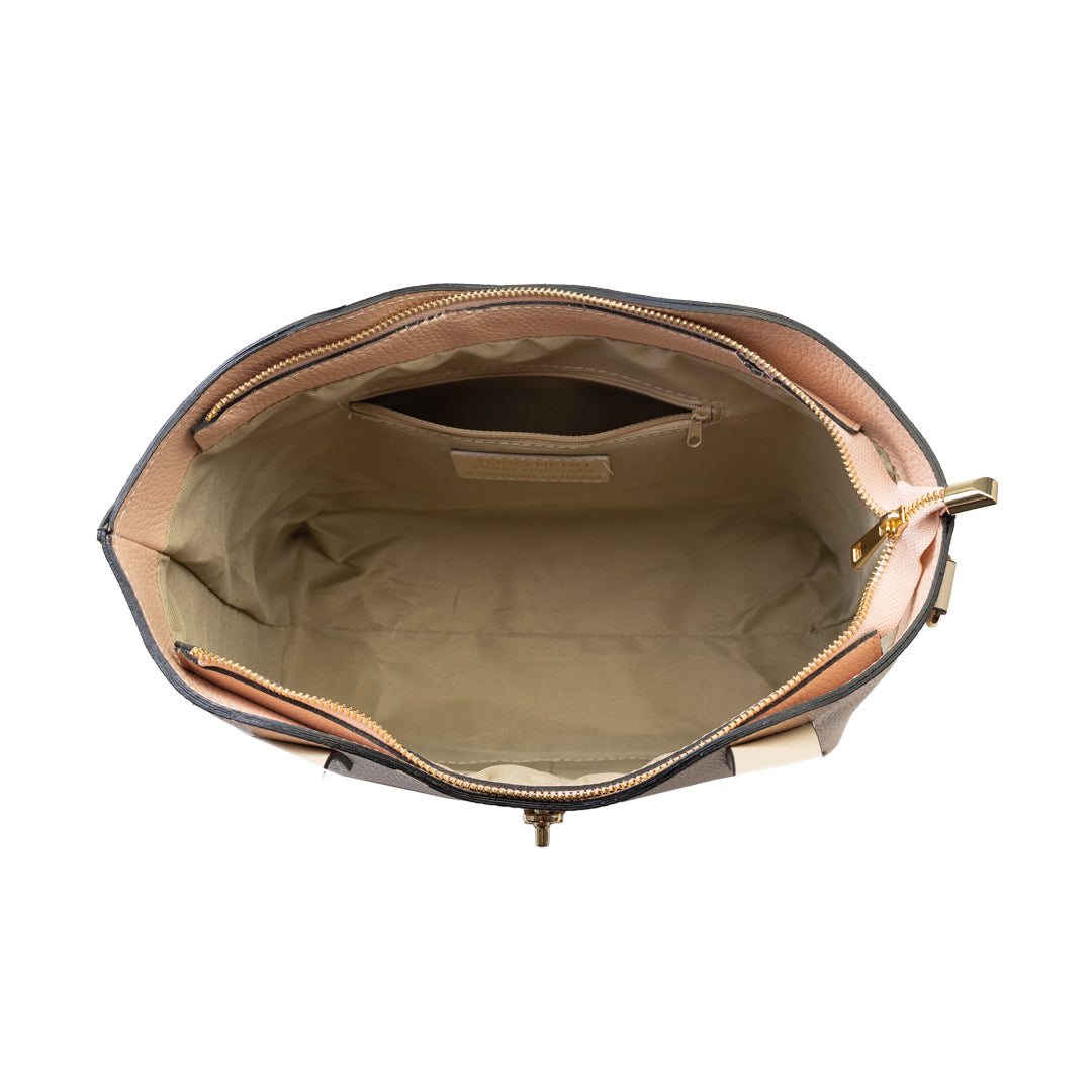 Borsa da donna in vera pelle beige-rosa pallido Sorina