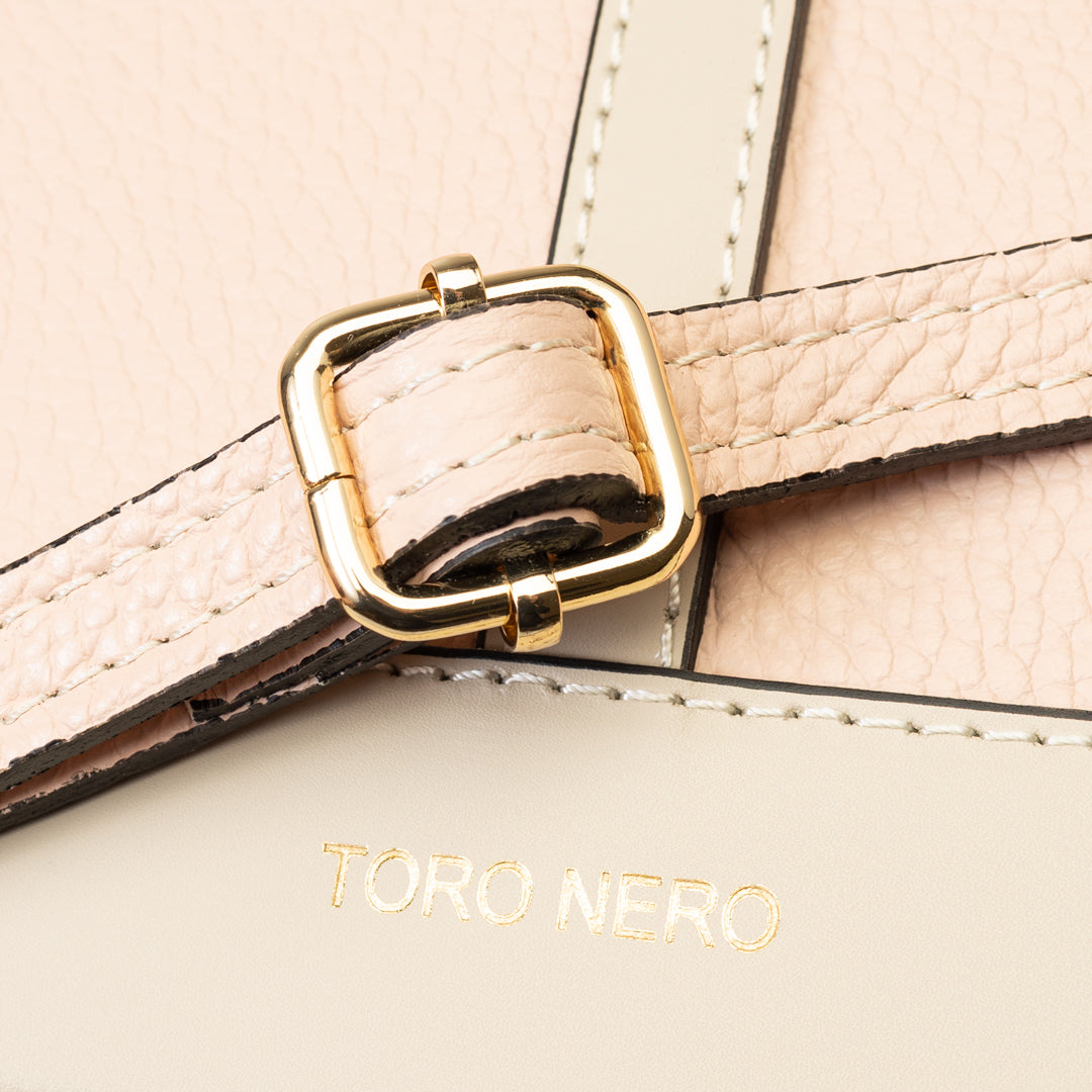 Borsa da donna in vera pelle beige-rosa pallido Sorina