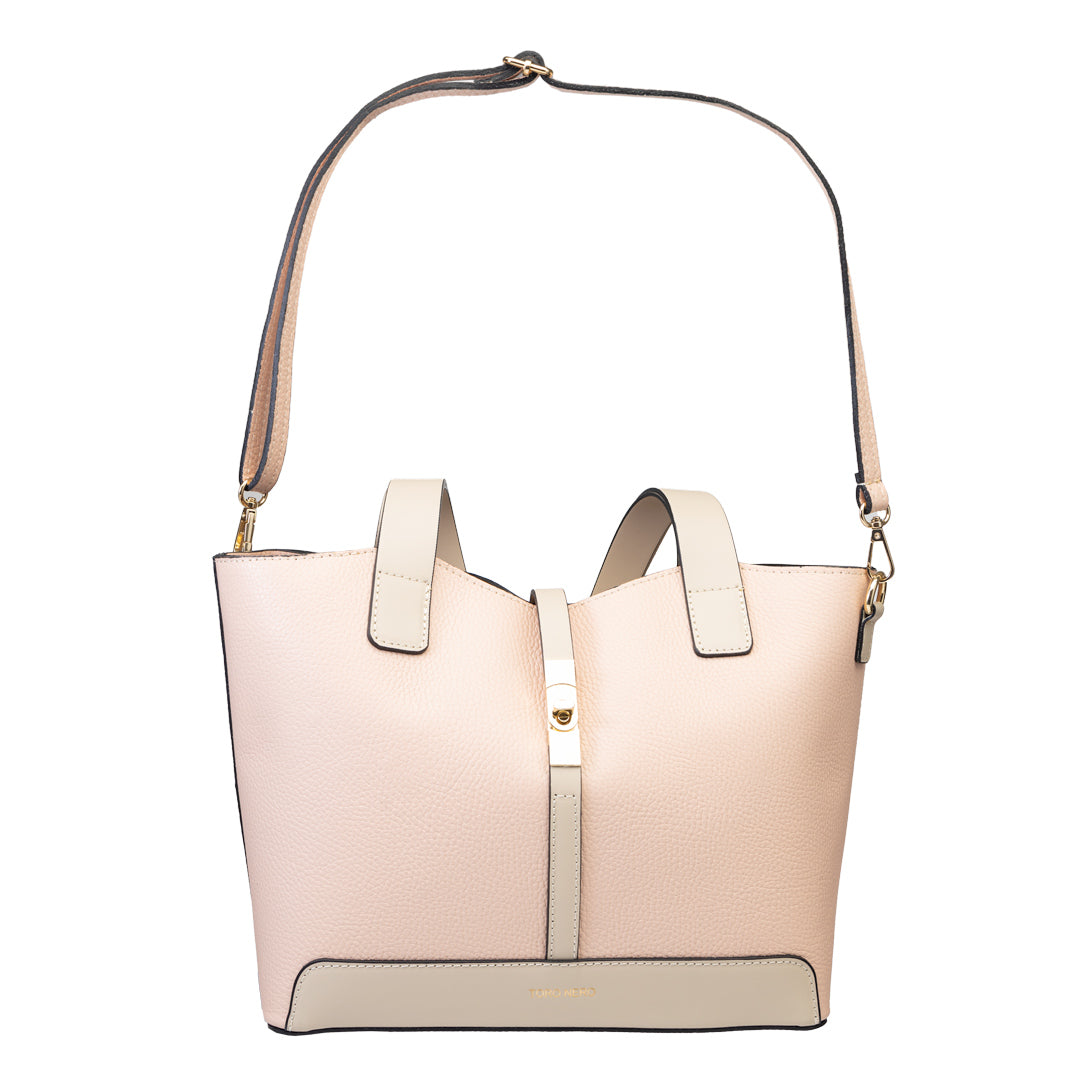 Borsa da donna in vera pelle beige-rosa pallido Sorina