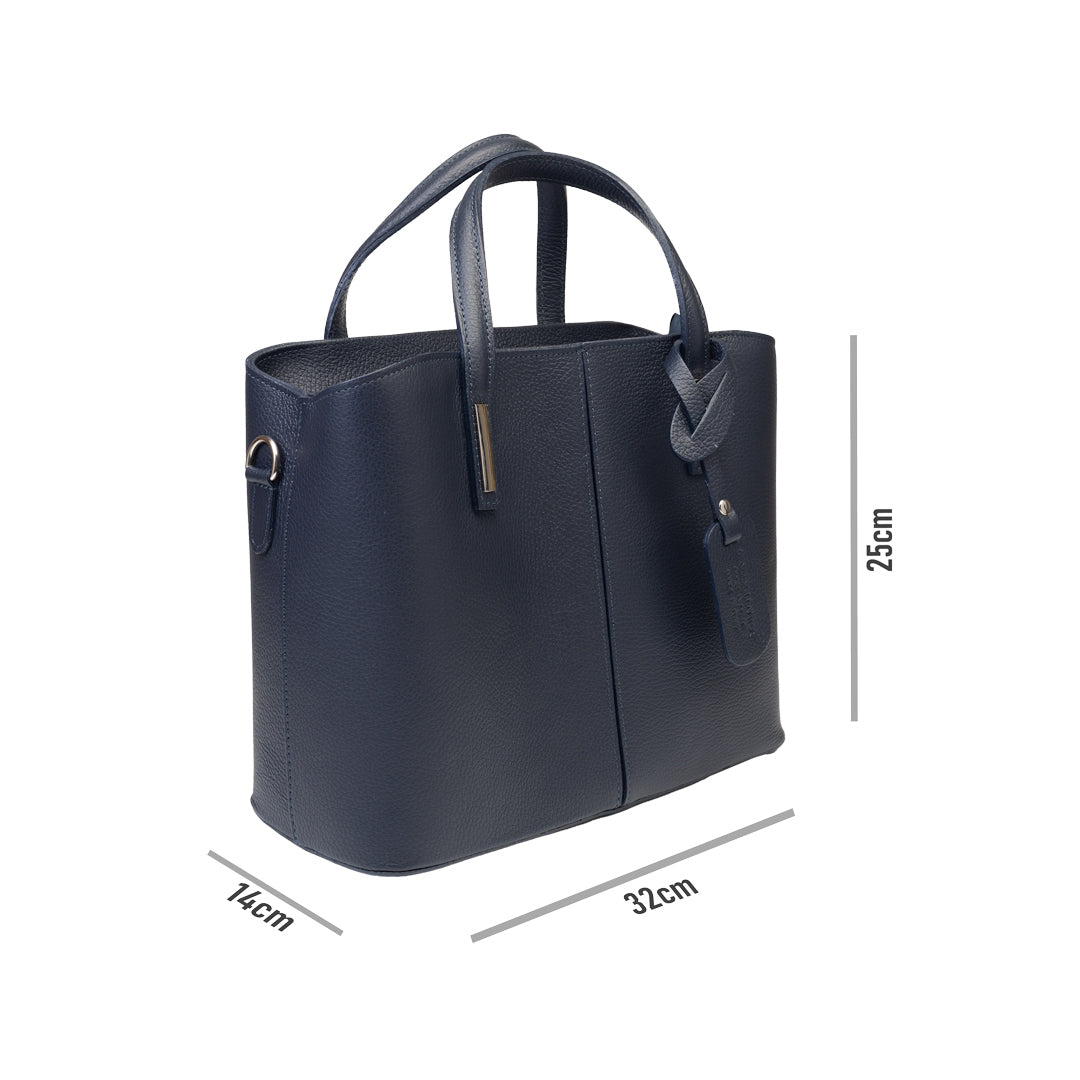 Borsa da donna in vera pelle blu scuro Mara