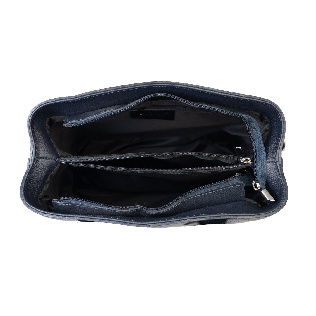 Borsa da donna in vera pelle blu scuro Mara