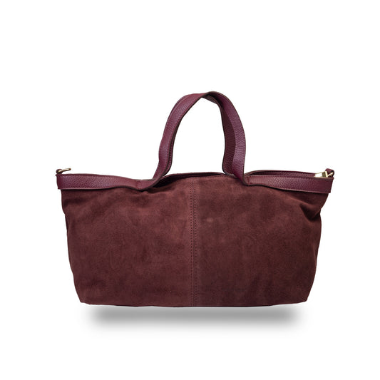 Borsa da donna in pelle scamosciata naturale bordeaux Bianca