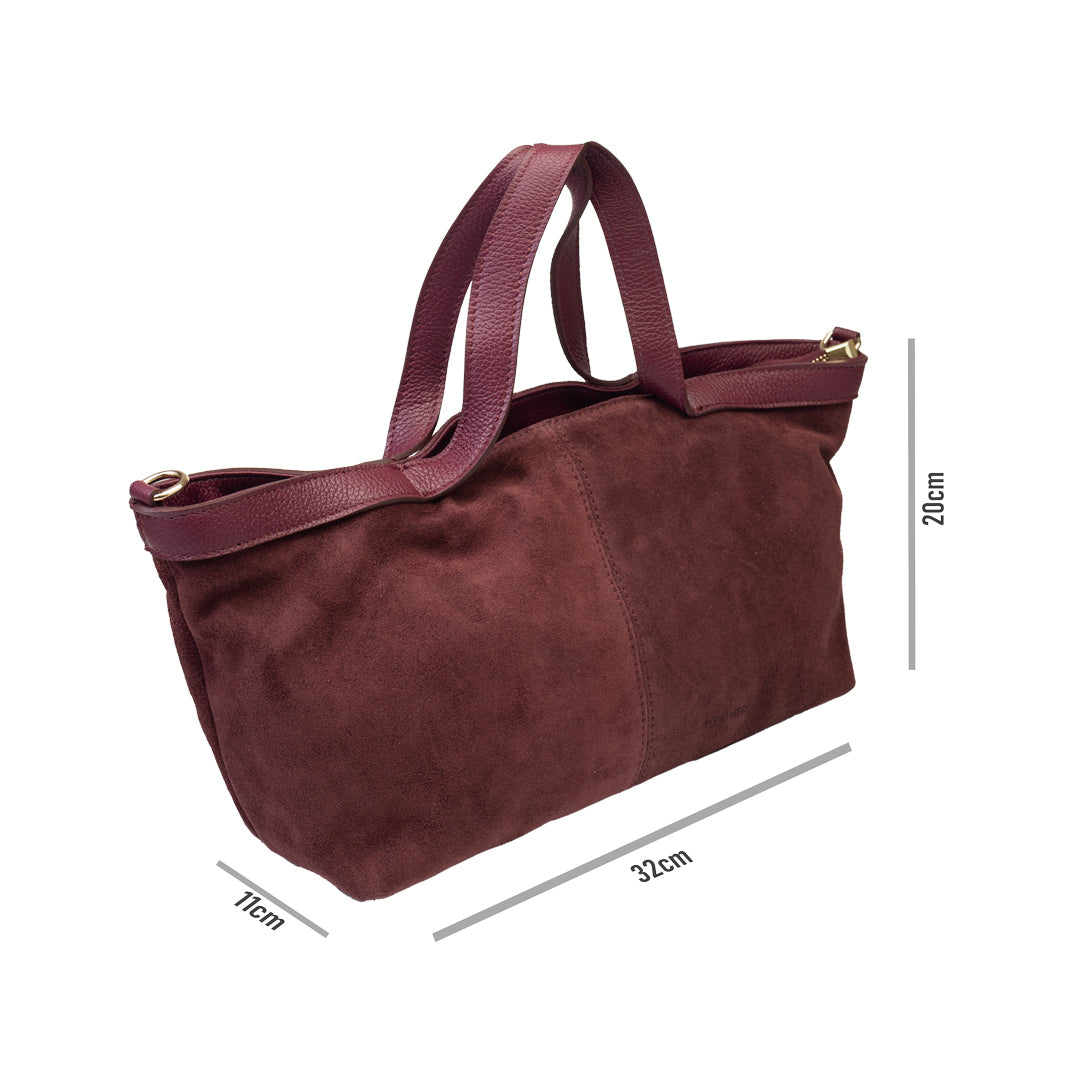Borsa da donna in pelle scamosciata naturale bordeaux Bianca