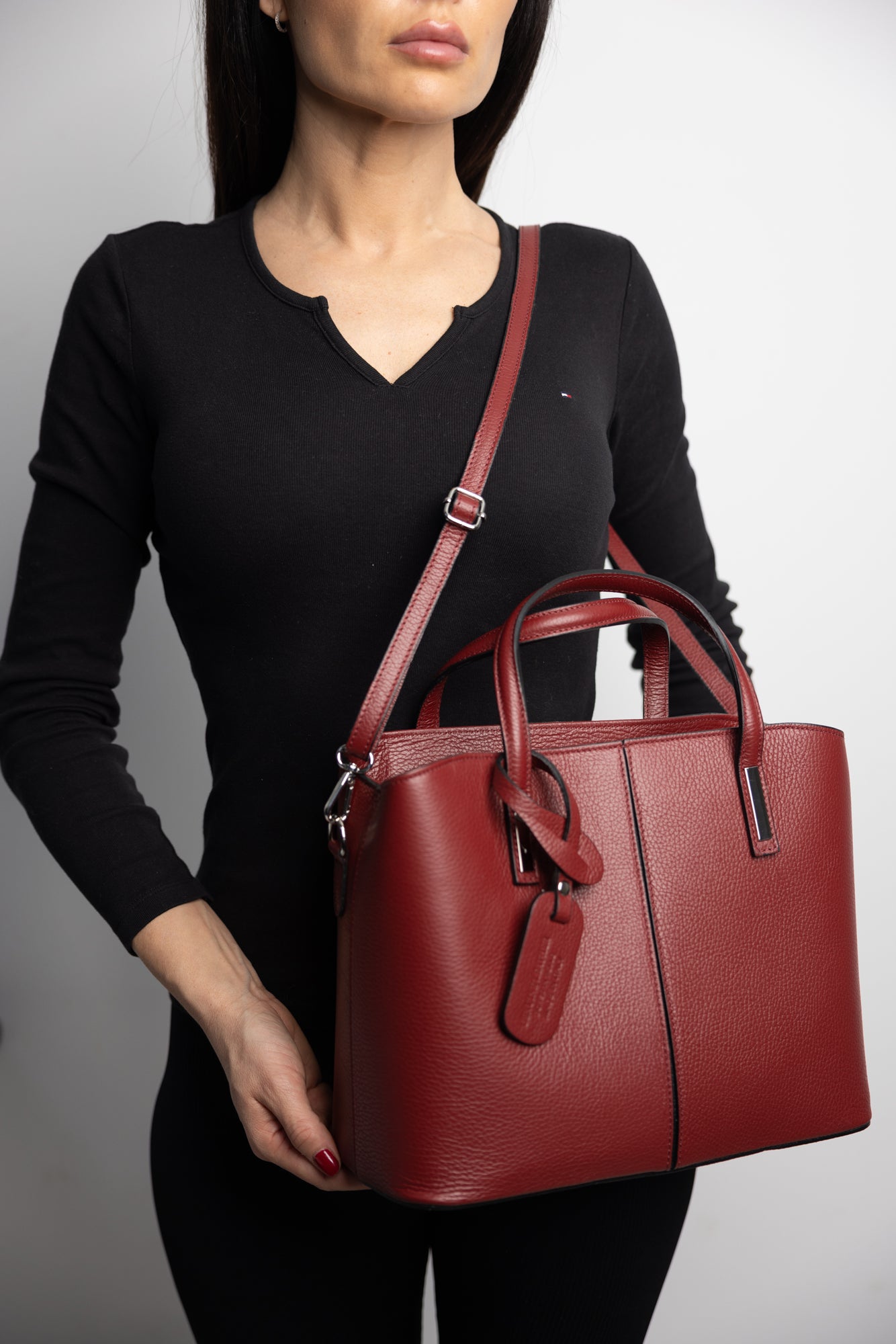 Borsa da donna in vera pelle bordeaux Mara