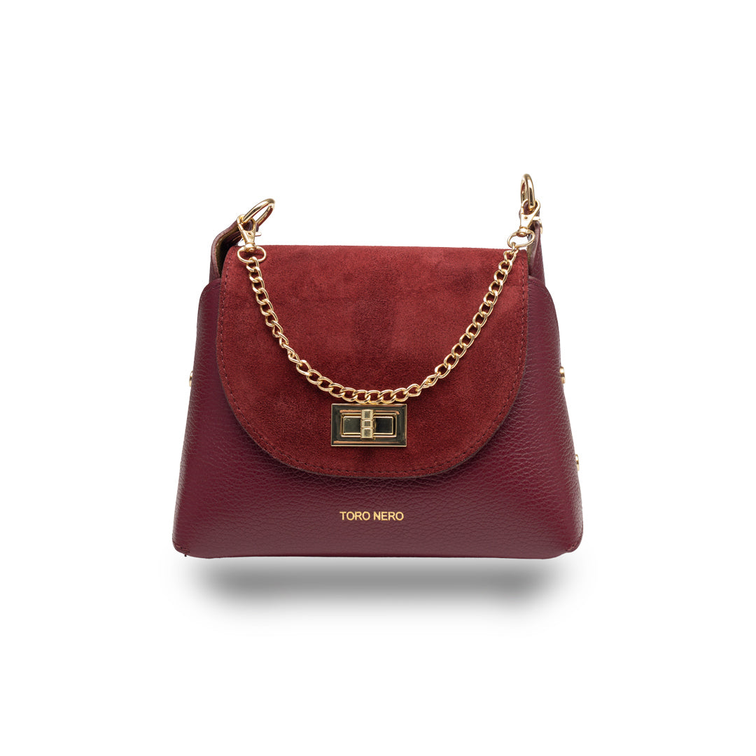 Borsa da donna in pelle scamosciata naturale, bordeaux Raisa