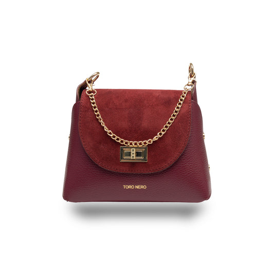Borsa da donna in pelle scamosciata naturale, bordeaux Raisa