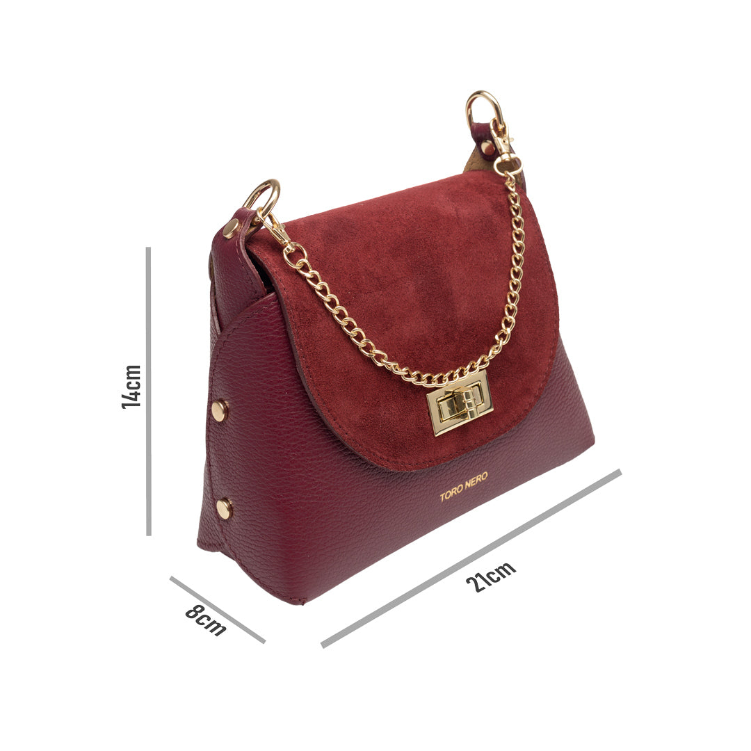 Borsa da donna in pelle scamosciata naturale, bordeaux Raisa