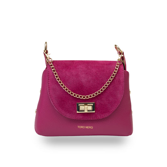 Borsa da donna in pelle scamosciata naturale, fucsia Raisa