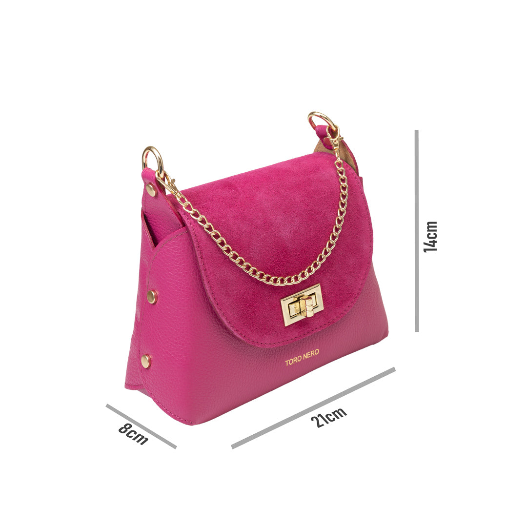 Borsa da donna in pelle scamosciata naturale, fucsia Raisa