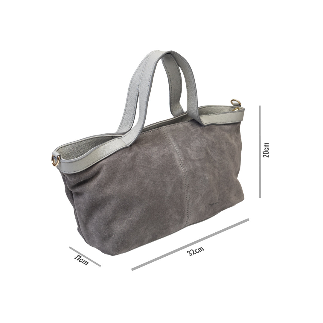 Borsa da donna in pelle scamosciata naturale grigia Bianca