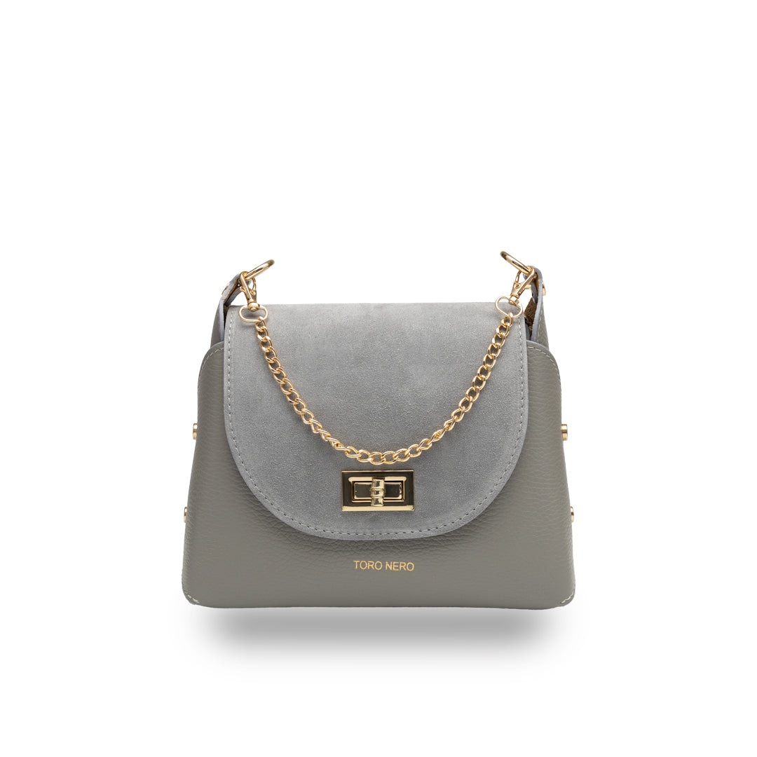 Borsa da donna in pelle scamosciata naturale, grigia Raisa