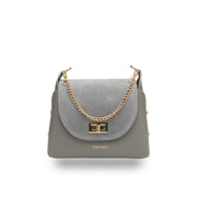 Borsa da donna in pelle scamosciata naturale, grigia Raisa