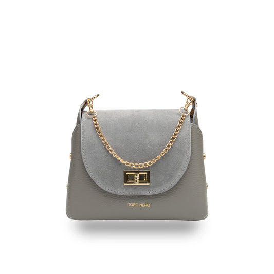 Borsa da donna in pelle scamosciata naturale, grigia Raisa