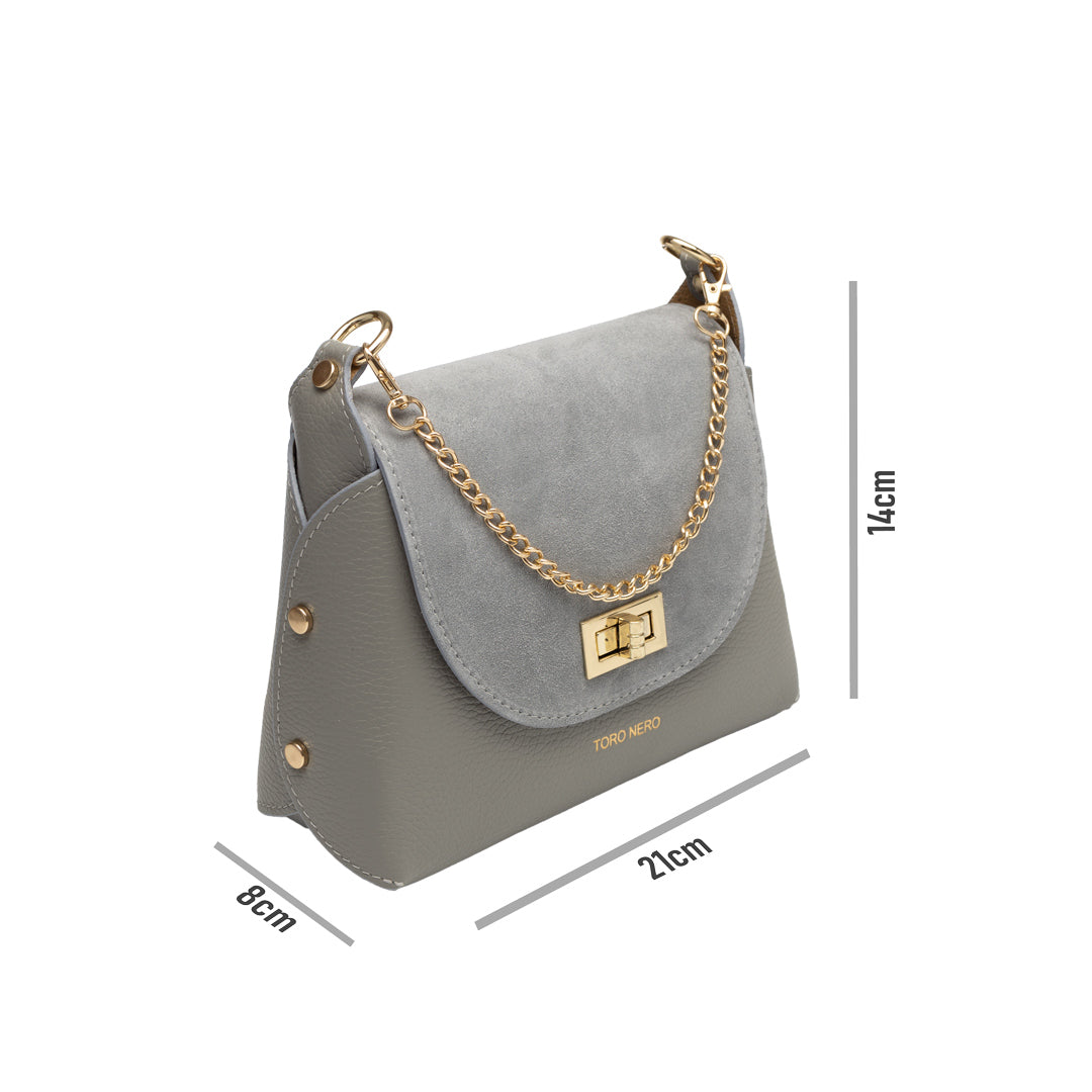 Borsa da donna in pelle scamosciata naturale, grigia Raisa