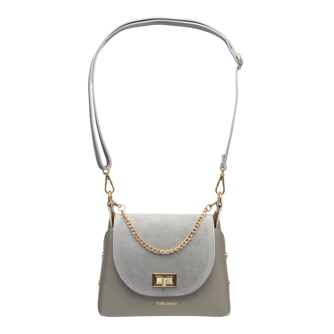 Borsa da donna in pelle scamosciata naturale, grigia Raisa