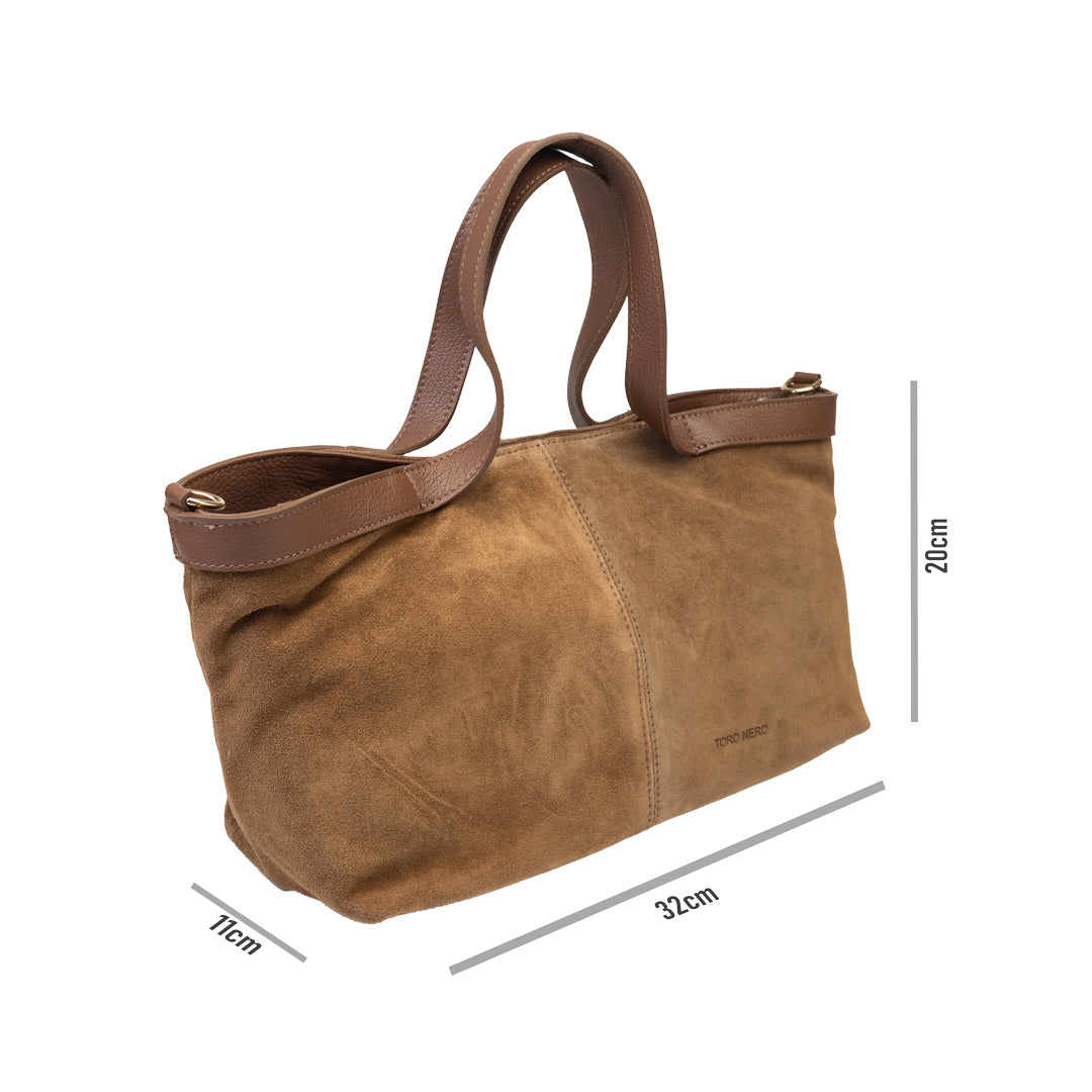 Borsa da donna in pelle scamosciata naturale marrone Bianca