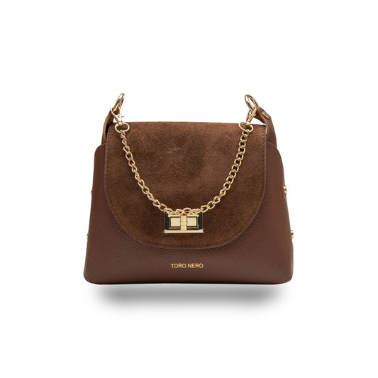 Borsa da donna in pelle scamosciata naturale, marrone Raisa