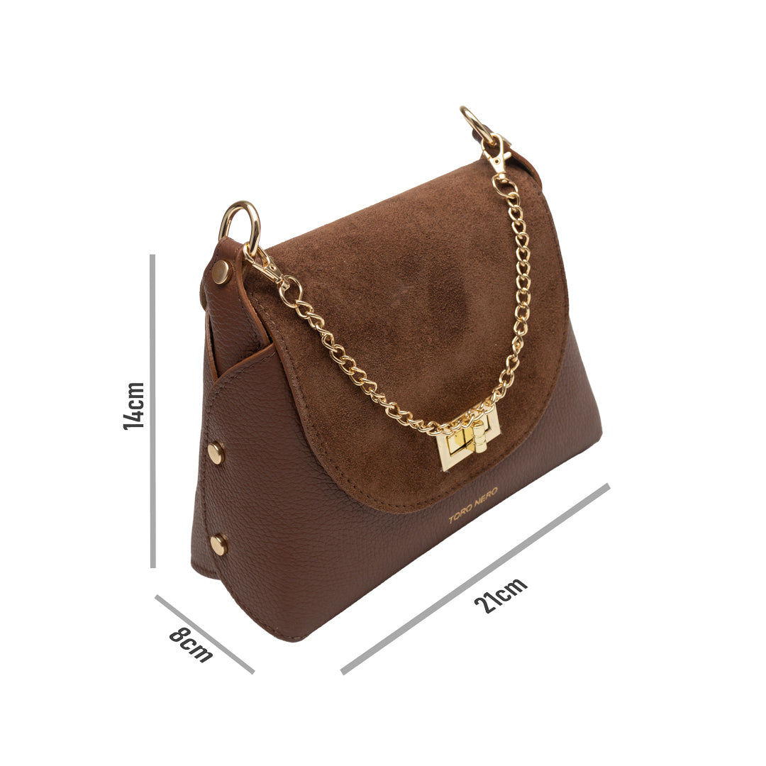 Borsa da donna in pelle scamosciata naturale, marrone Raisa
