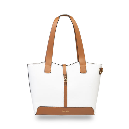 Borsa da donna in vera pelle marrone-bianco Sorina