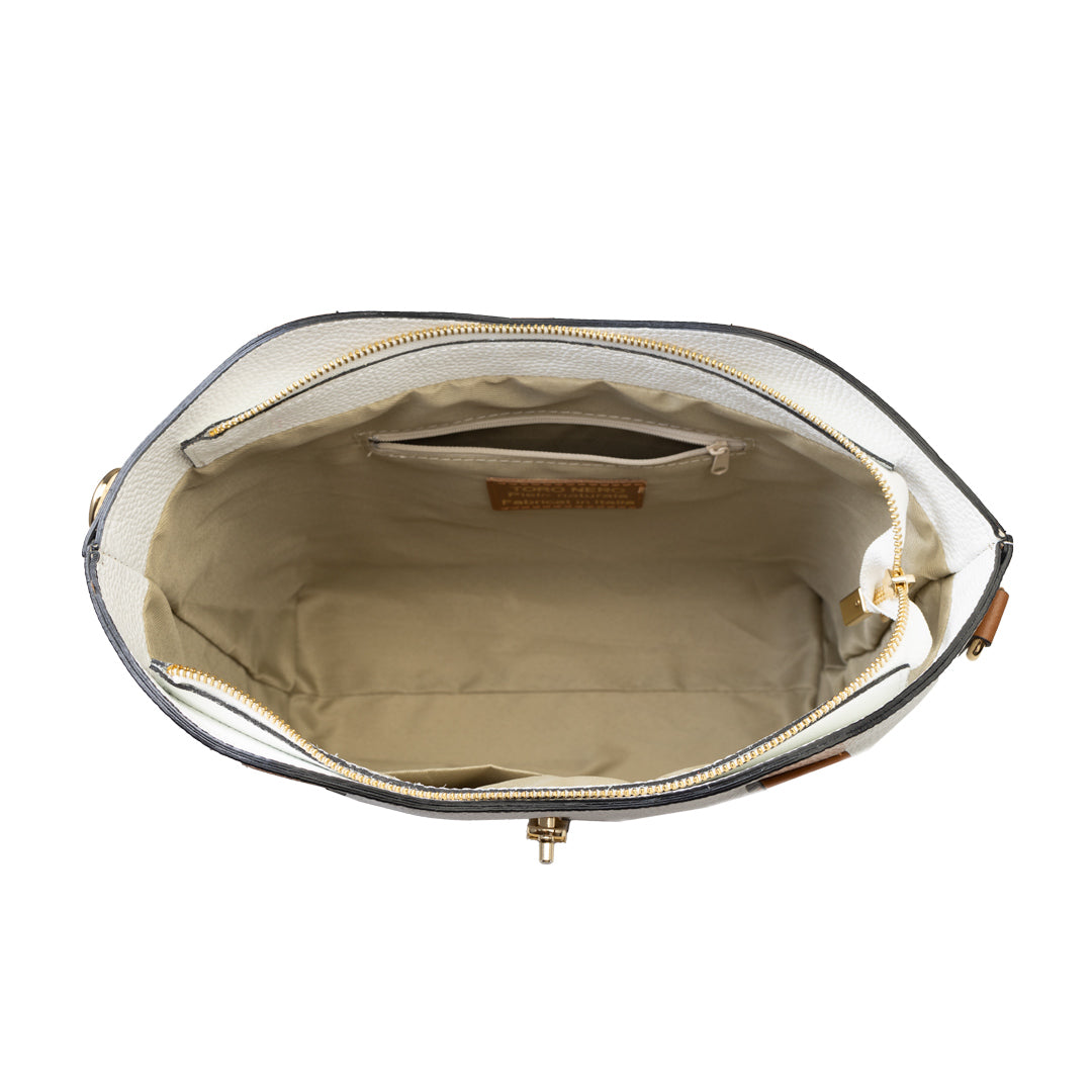 Borsa da donna in vera pelle marrone-bianco Sorina