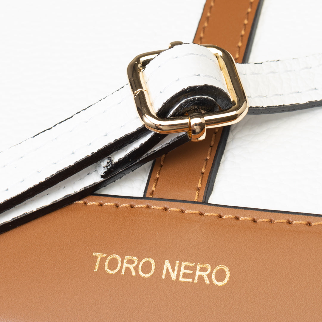 Borsa da donna in vera pelle marrone-bianco Sorina