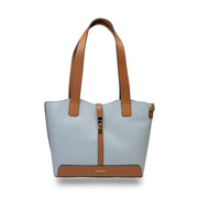 Borsa da donna in vera pelle marrone-azzurro Sorina