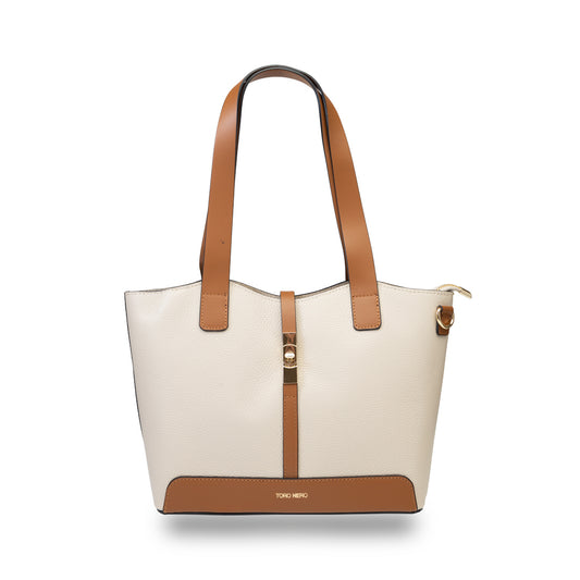 Borsa da donna in pelle naturale marrone-beige Sorina