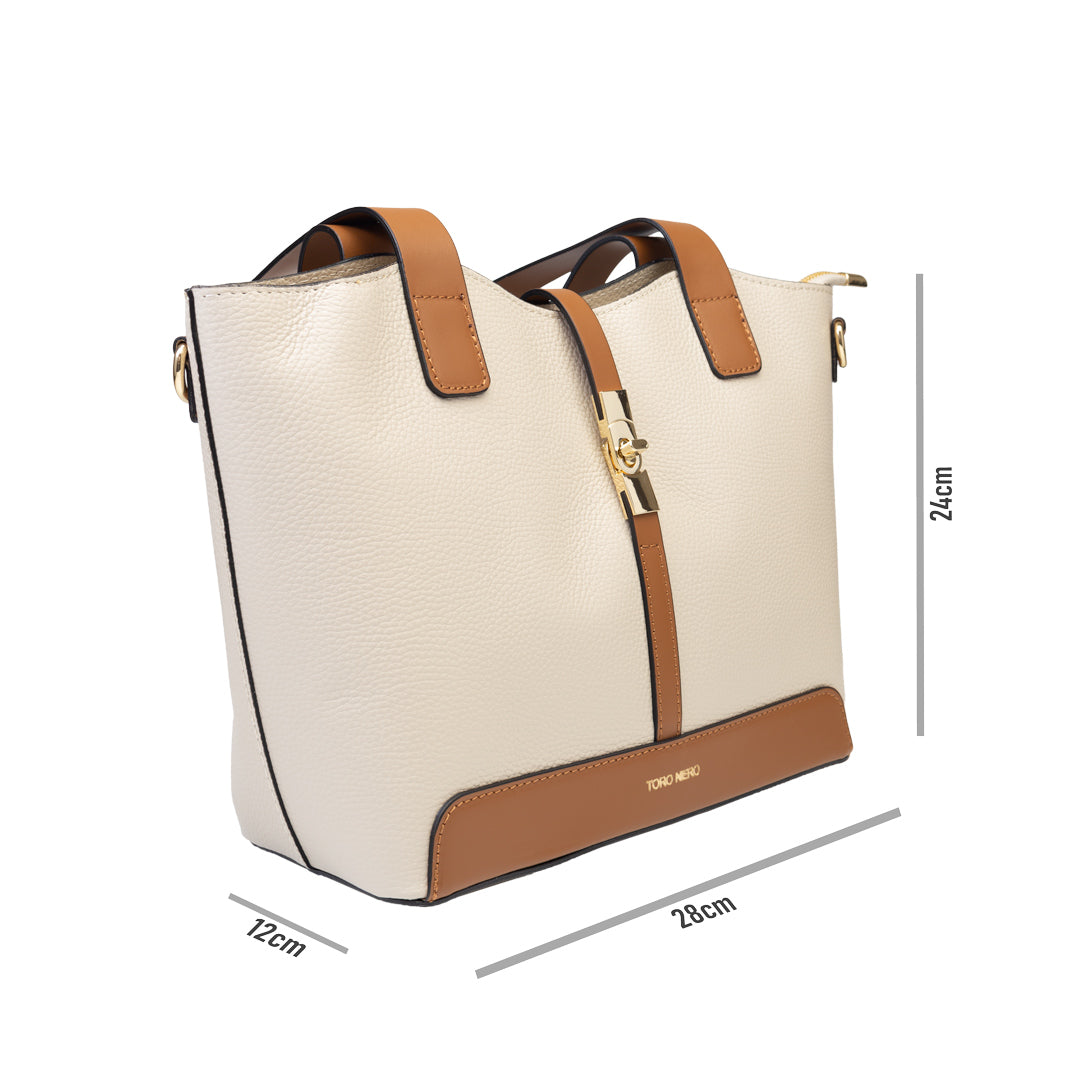 Borsa da donna in pelle naturale marrone-beige Sorina