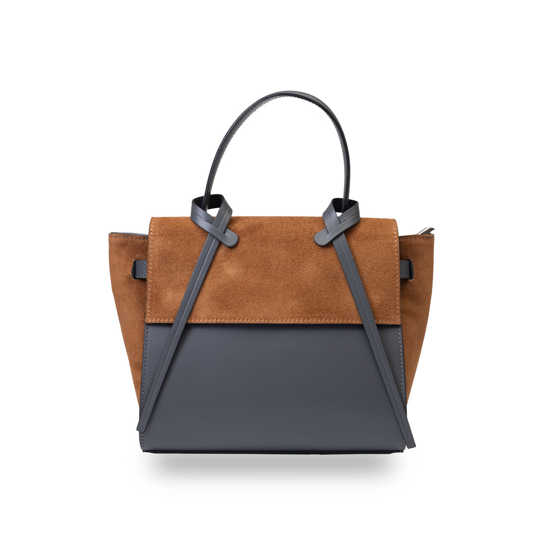 Borsa da donna in vera pelle grigio-marrone Erika