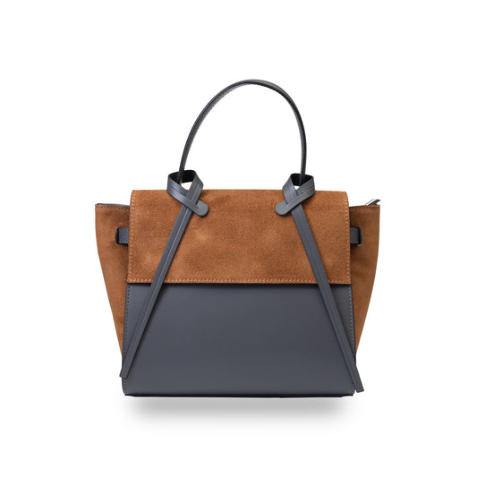 Borsa da donna in vera pelle grigio-marrone Erika