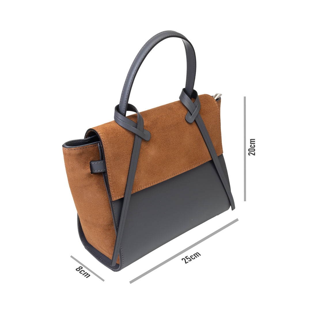Borsa da donna in vera pelle grigio-marrone Erika
