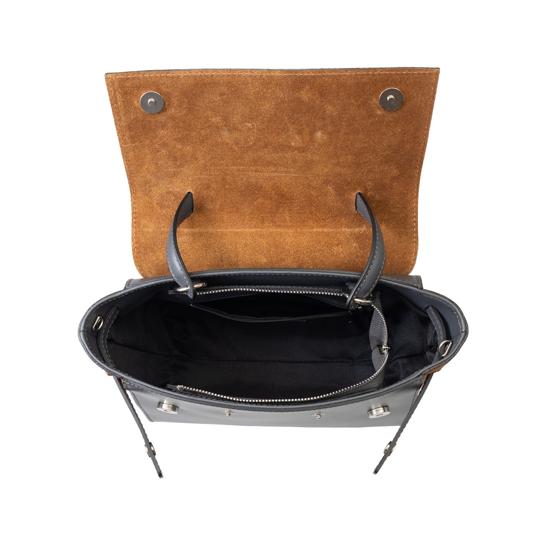 Borsa da donna in vera pelle grigio-marrone Erika