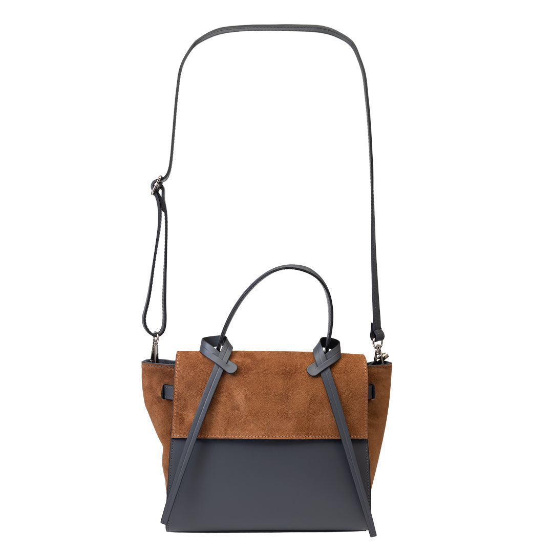 Borsa da donna in vera pelle grigio-marrone Erika