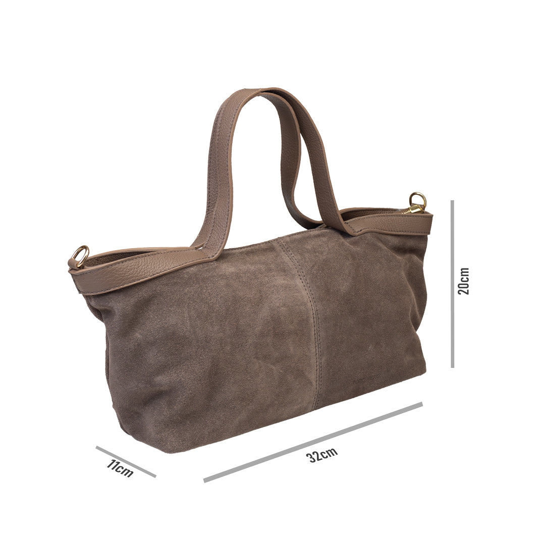 Borsa da donna in pelle scamosciata naturale marrone scuro Bianca