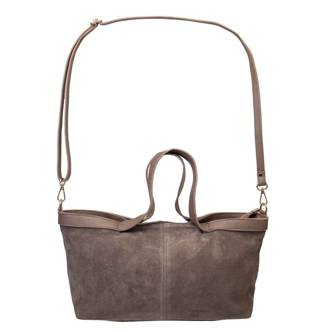 Borsa da donna in pelle scamosciata naturale marrone scuro Bianca